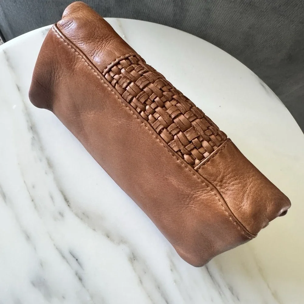 M M Kane Bifold Wallet Brown ~ Tan Woven Leather Women's Zip Super Soft Leather